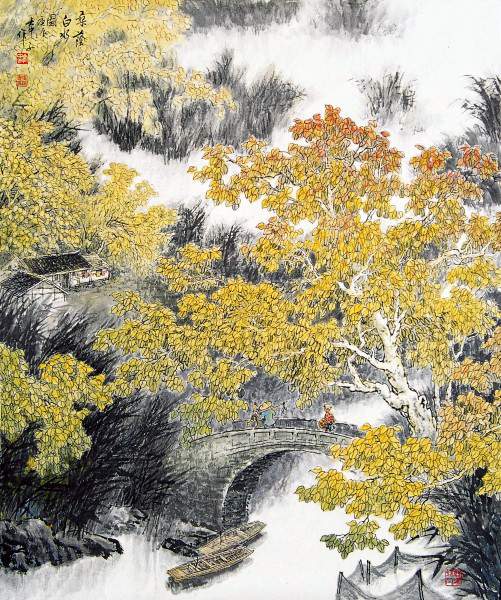 张正忠田园山水画 桑荫白水