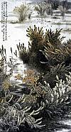 张正忠田园山水画  芦荻江村